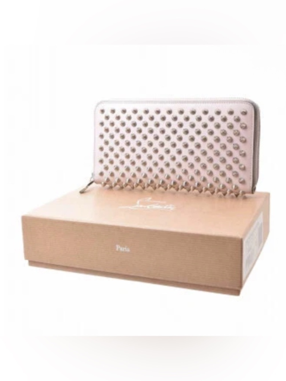 Christian Louboutin Panettone wallet studded Cream Pearl lambskin With box.
